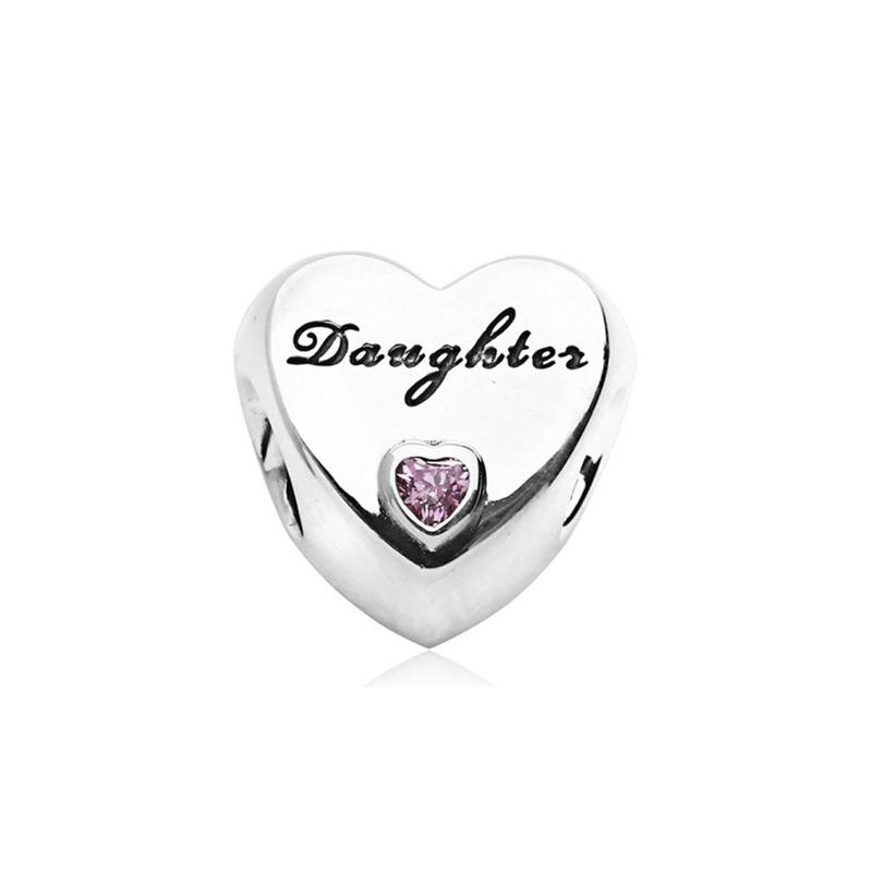Pandora Daughter s love pink heart zircon pendant for men and women, couple model, silver 791726PCZ серебряный