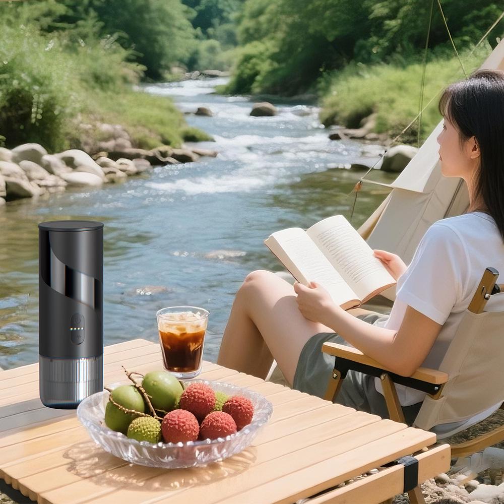 Portable Electric Espresso Machine for Travel, Car & Home - Stainless Steel with Powder Container