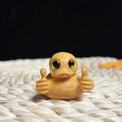 Golden Sandalwood Carving Yellow Duck Figures Cute Solid Wood Animal Book Nook Ornaments Fun Desktop Children's Activity Gift