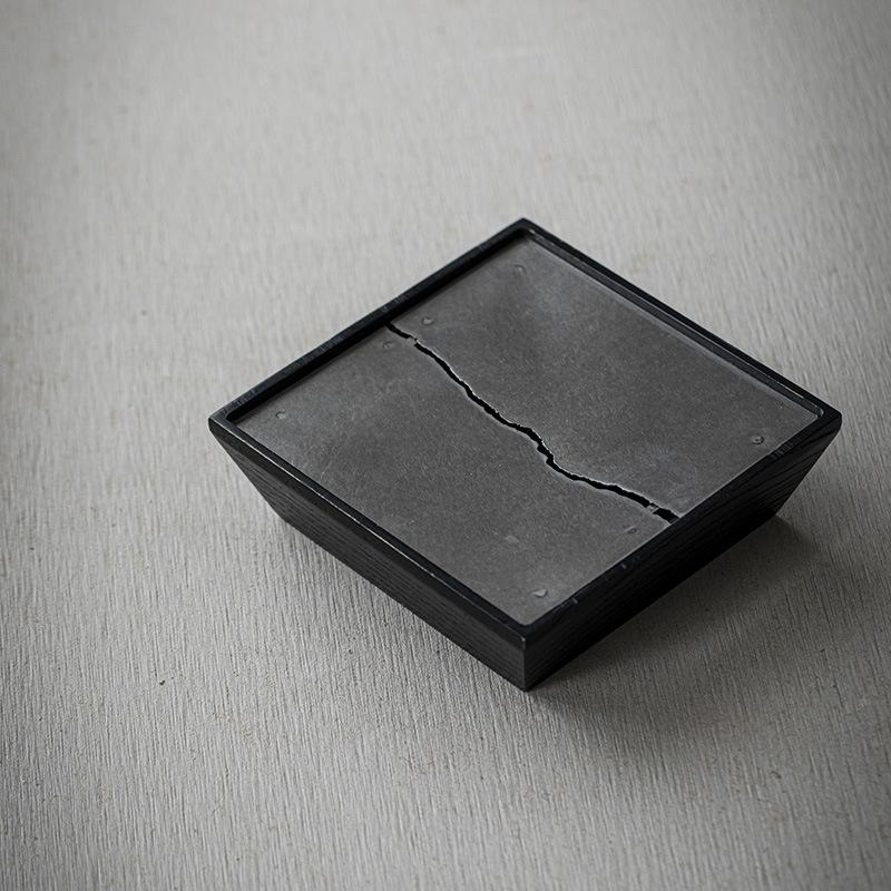 Charcoal Burnt Black Square Teapot Holder Water Storage Dry Brewing Table Tea Tray Jian Shui Zen Style Solid Wood