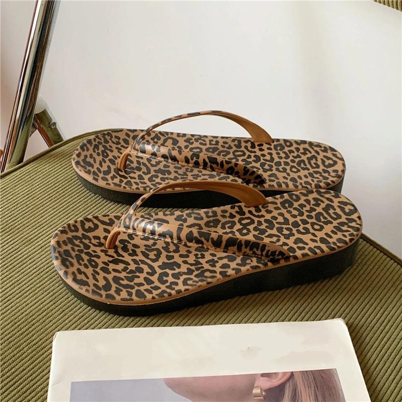 Nuove Ciabatte Estive Stampa Leopardo Ciabatte da Donna Sandali alla Moda con Zeppa Ciabatte da Spiaggia Antiscivolo