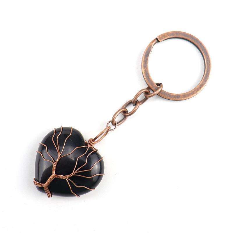 Portachiavi Ciondolo Borsa Portachiavi Albero della Vita a Forma di Cuore d'Amore in Pietra Naturale Cristallo K25
