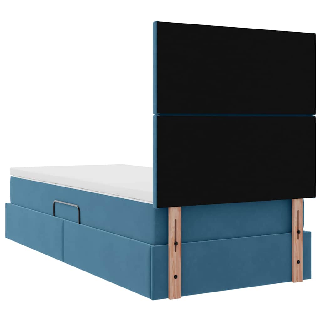 Storage Bed with Mattress Dark Blue 90 X 190 Cm Velvet