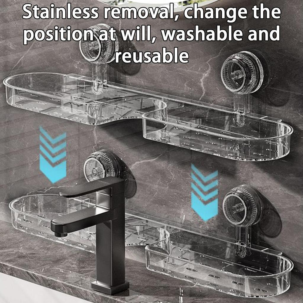 Suction Cup Washbasin Storage Rack for Bathroom Toilet Mirror Front, Faucet No-Drill Wall-Mounted Universal