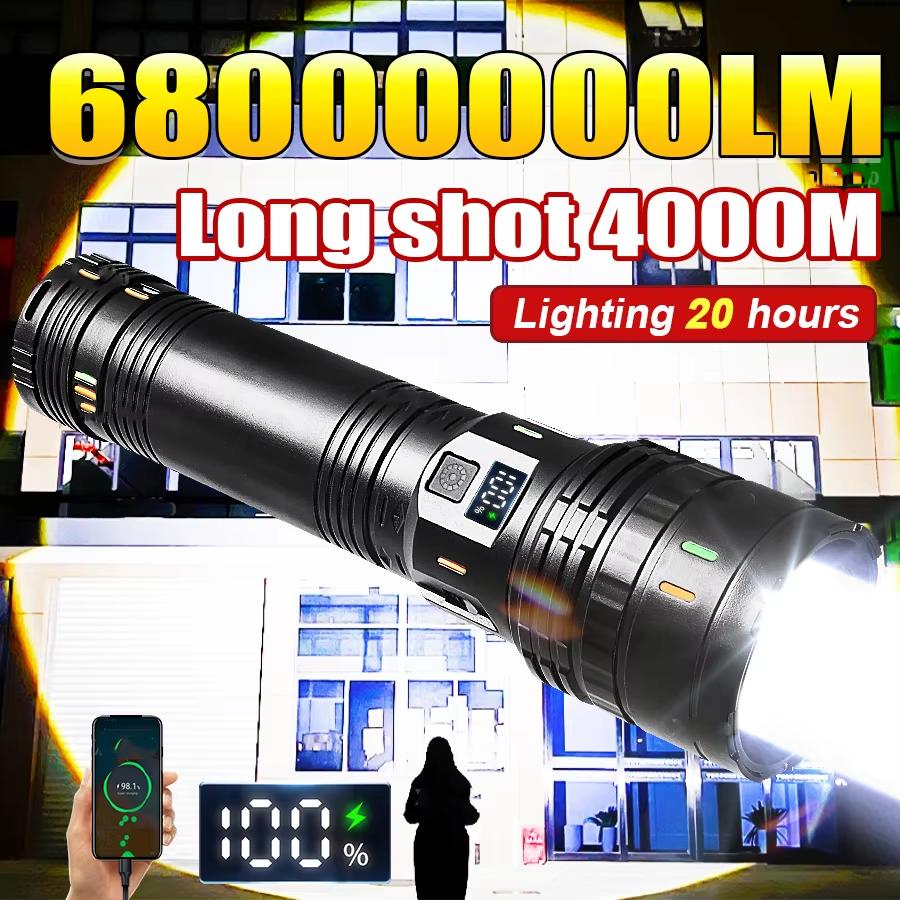 680000LM Most Powerful LED Flashlight Strong Light 2000M Torch Light Type-c Rechargeable LED Flashlights Camping Fishing Lamp