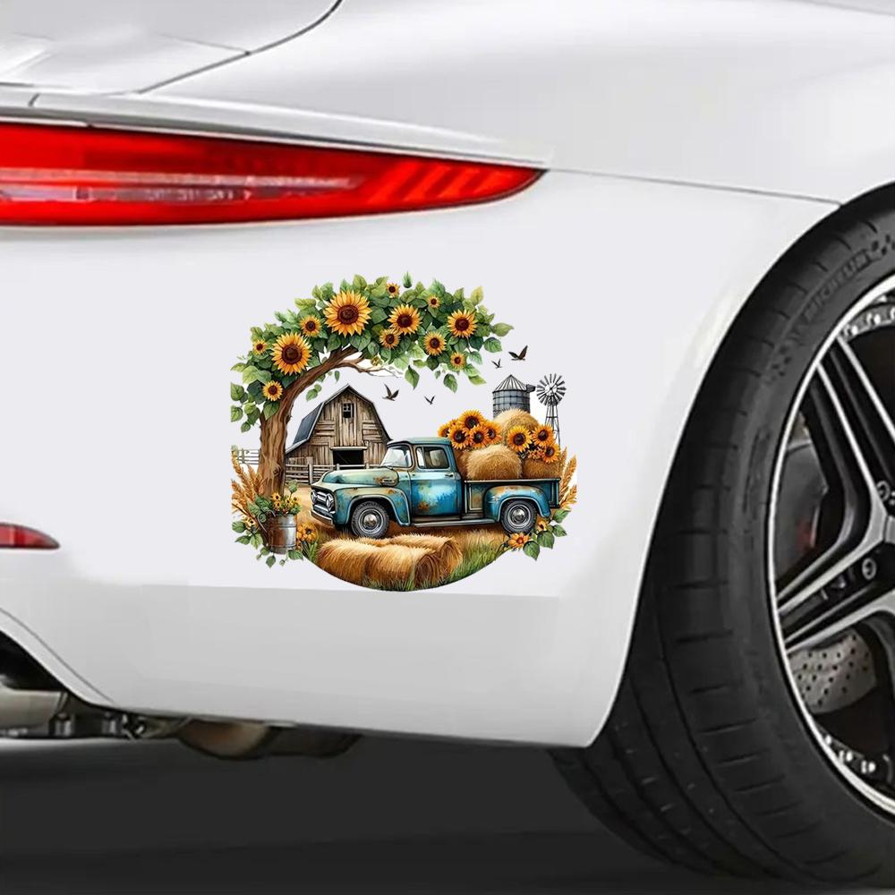 QT2474#15cm Large Sunflower Farm Truck Car Sticker, Suitable for Laptop, Car, Truck, Van, SUV, Motorcycle, Bumper, Window