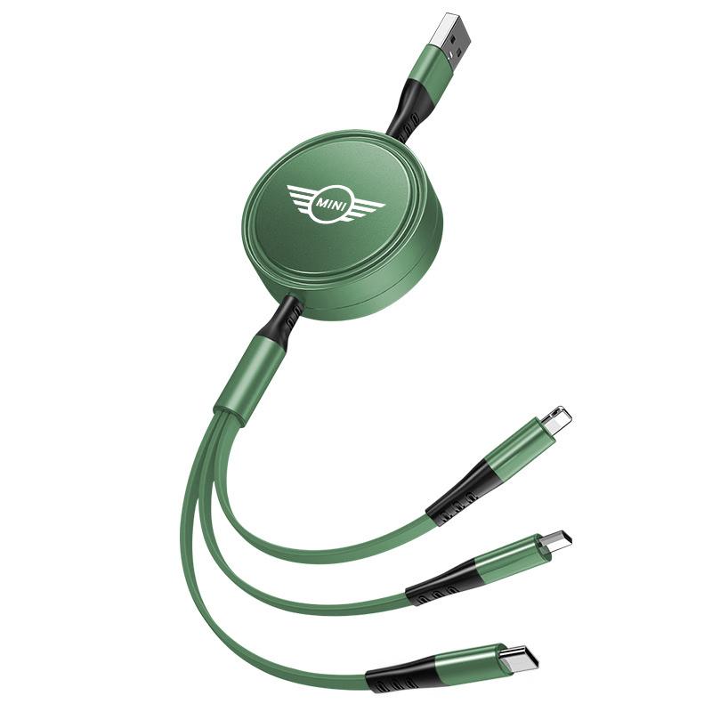 3 In 1 Retractable Data Cable Car Interior Phone Charging Wire Accessories For BMW Mini Works Cooper F54 F55 F56 F57 F60 R50 R52