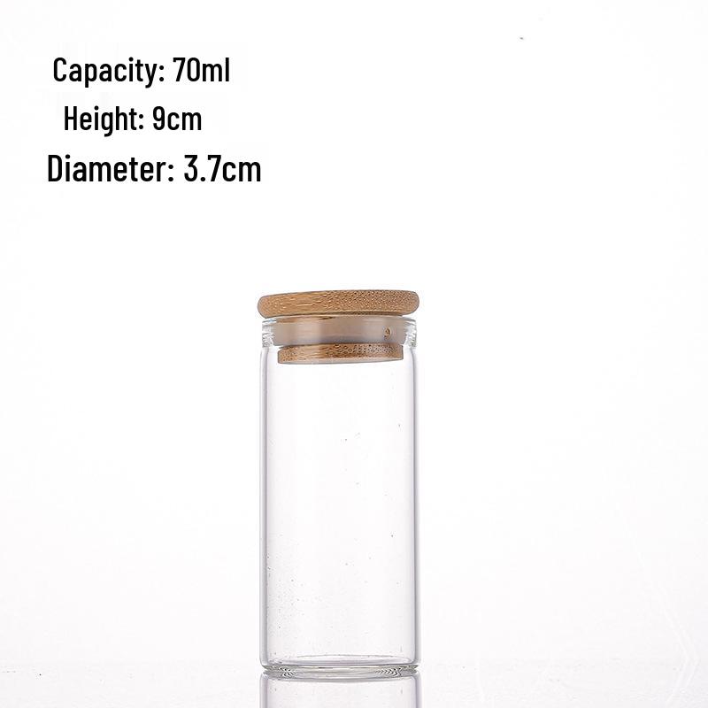 Agarwood Bamboo Lid Glass Display Bottle for Tea and Spices, 37mm Straight Opening.