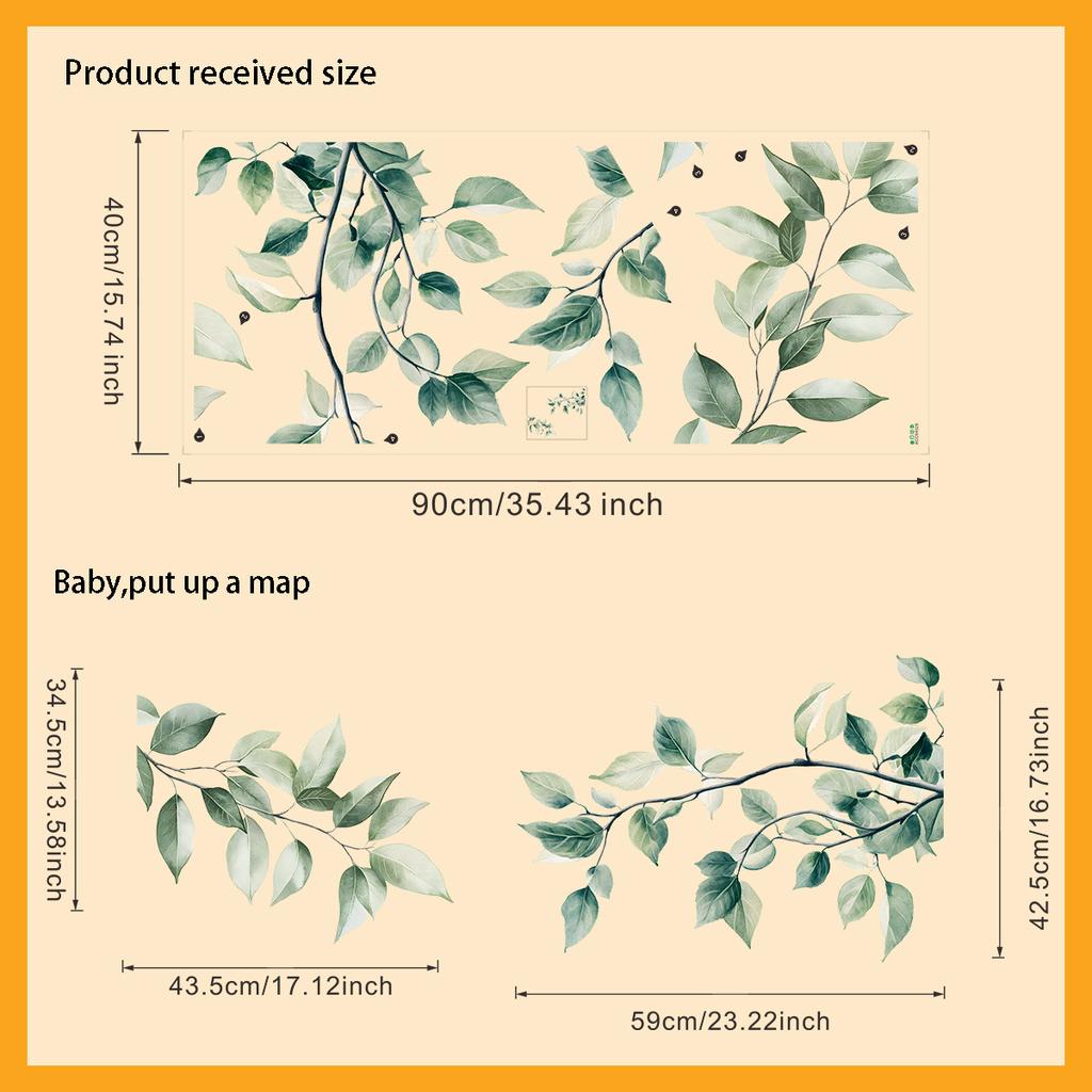 Frischer Grüner Blattzweig Wandaufkleber für Schlafzimmer Wohnzimmer Eingang Zuhause Wanddekoration Selbstklebendes Dekor