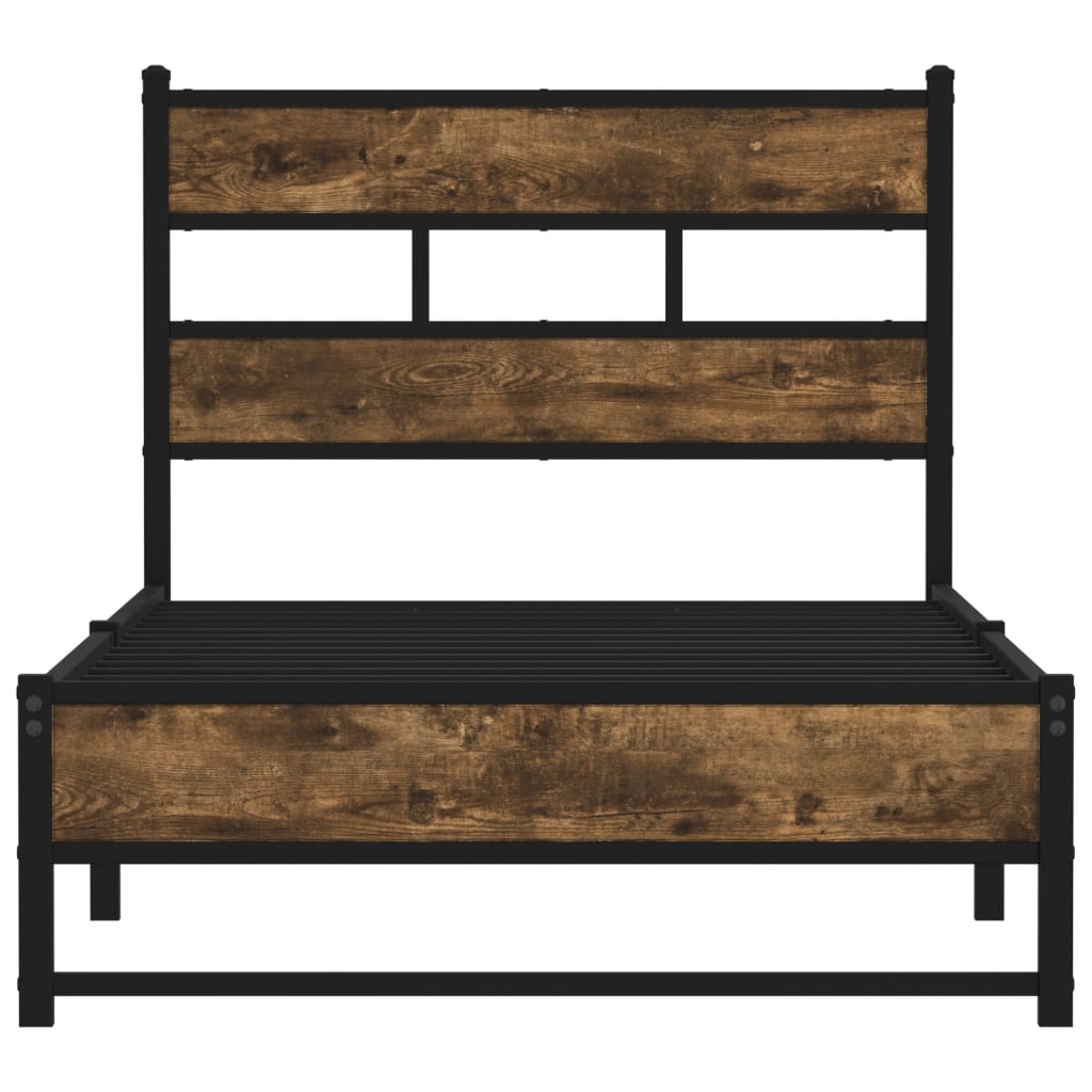 Metal Bed Frame Without Mattress Smoked Oak Finish 107 X 203 Cm