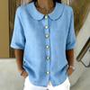 Elegant Commuting Loose Solid Button Half Sleeve Shirt For Women