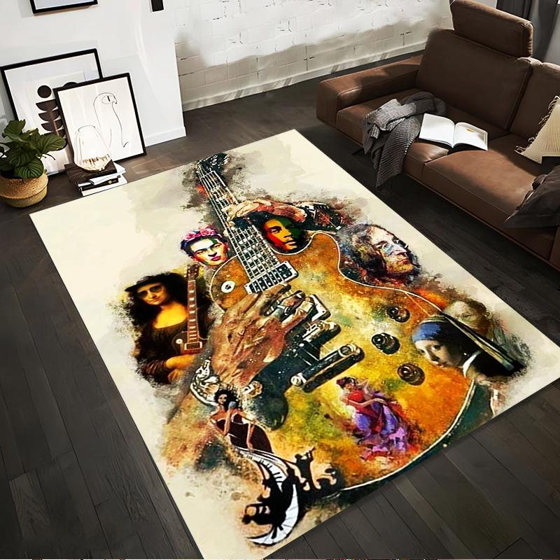 

Artistic Carpet with Music Guitar, Portraits, and Colorful Designs Suitable for use as an anti-slip for living room bedroom sofas 40x60cm( 15x23in )