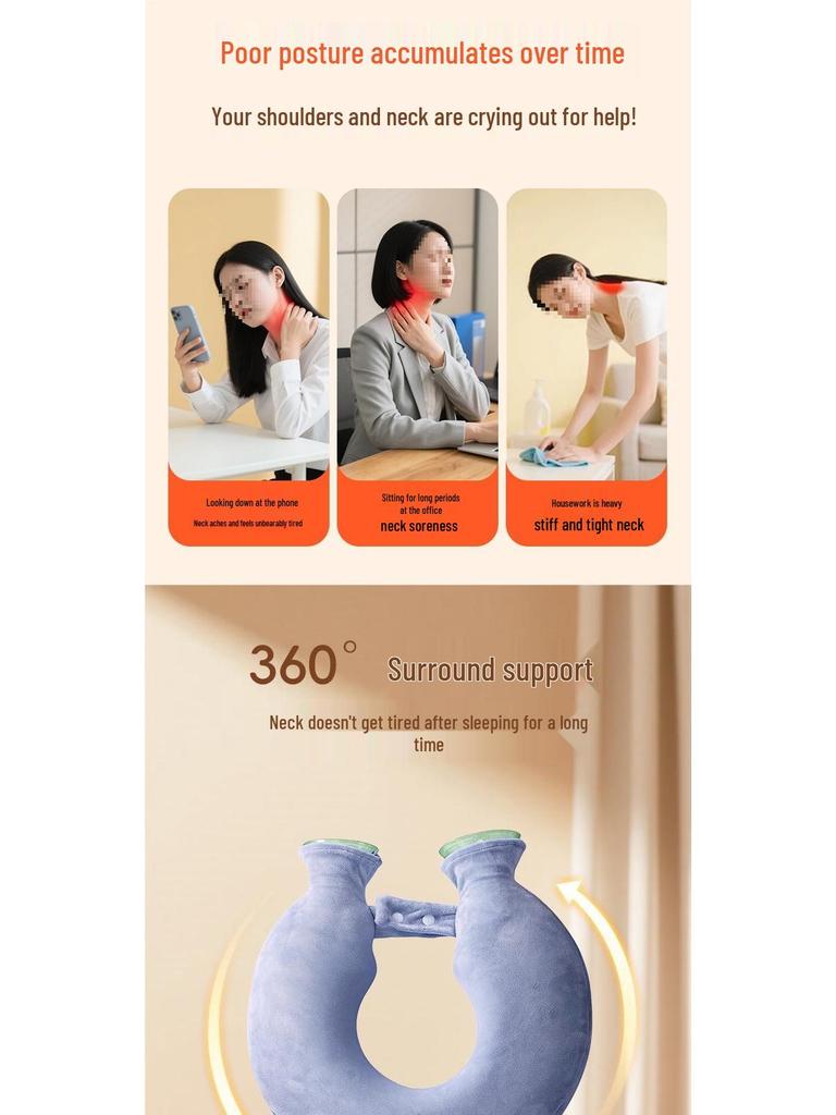 U-Shaped Neck Protection Hot Water Bottle Pillow - Thickened Hot Compress for Cervical Vertebra, Explosion-Proof Design