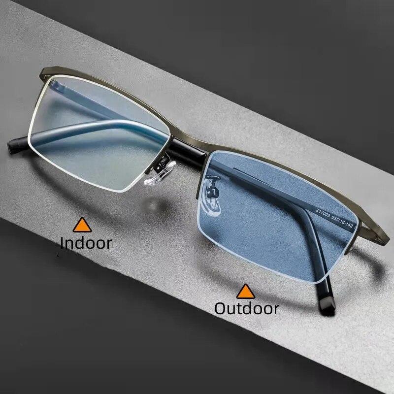 Модные фотохромные очки для близорукости в металлической оправе с защитой от синего света и минусом зрения, мужские деловые солнцезащитные очки с изменением цвета
