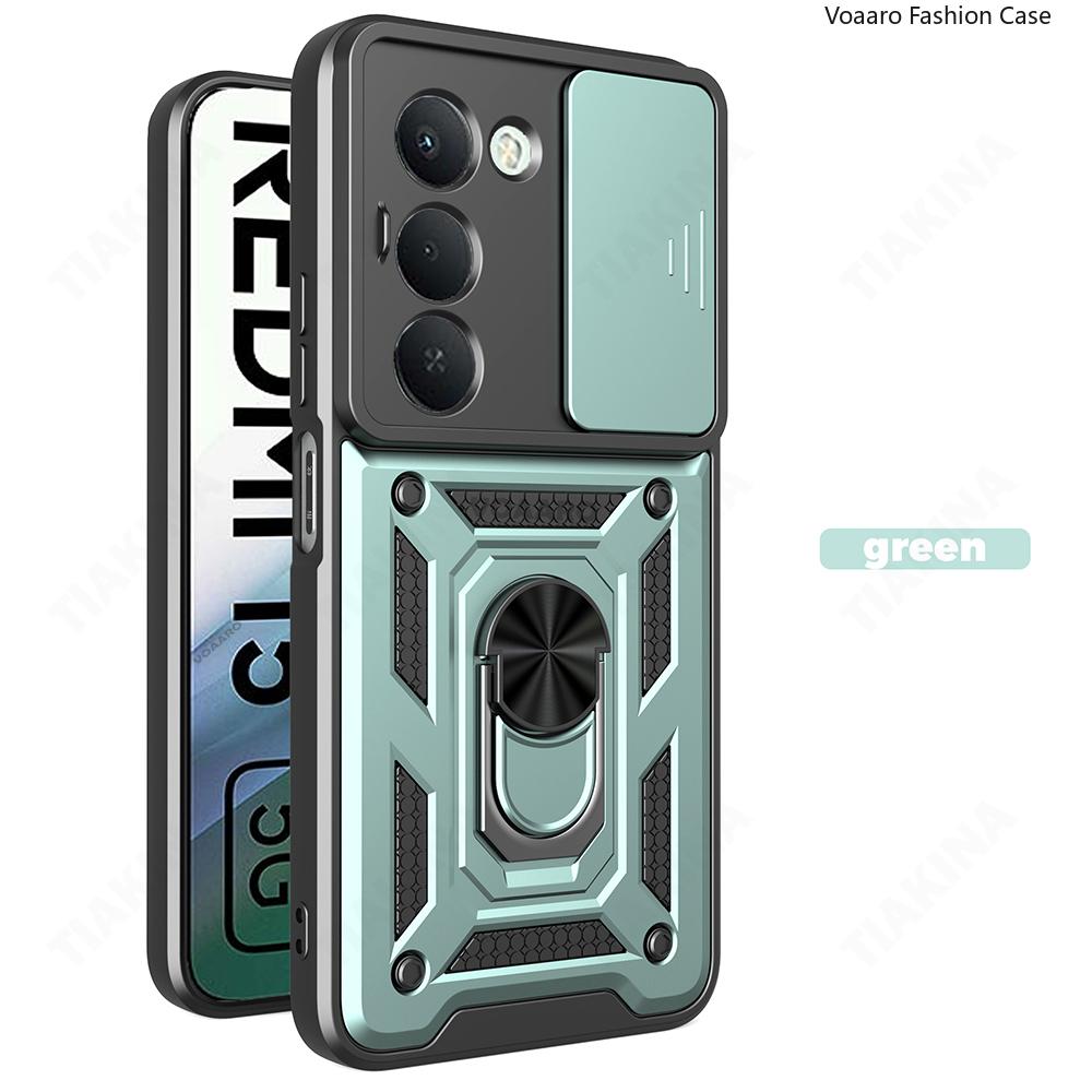 Slide Lens Armor Funda for Xiaomi Redmi 15 5G Case for Redmi 15 4G Case Magnetic Ring Stand Holder Cover Anti-knock Back Capa