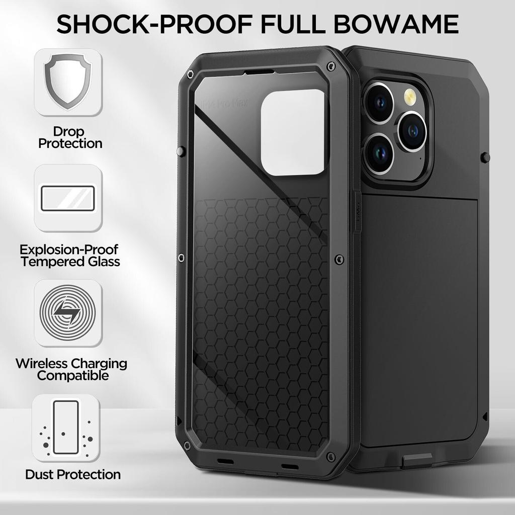 Ağır Askeri Sert Metal Kasa IPhone 15 14 13 12 11 Pro Max XS XR 8 7 Artı Silikon Darbeye Dayanıklı Koruyucu Kapak