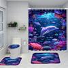 Delfin Ozean Thema Duschvorhang Set Mit Anti-Rutsch-Matten, Toilettendeckelbezug, Badvorleger - Wasserabweisendes Polyestergewebe Mit 12