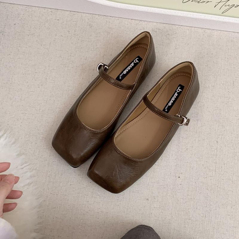 

Fashion IPPEUM Mary Janes Shoes Women Ballet Flats 2025 New Buckle Square Toe PU Leather Brown Ballerina Shoes 225 коричневый