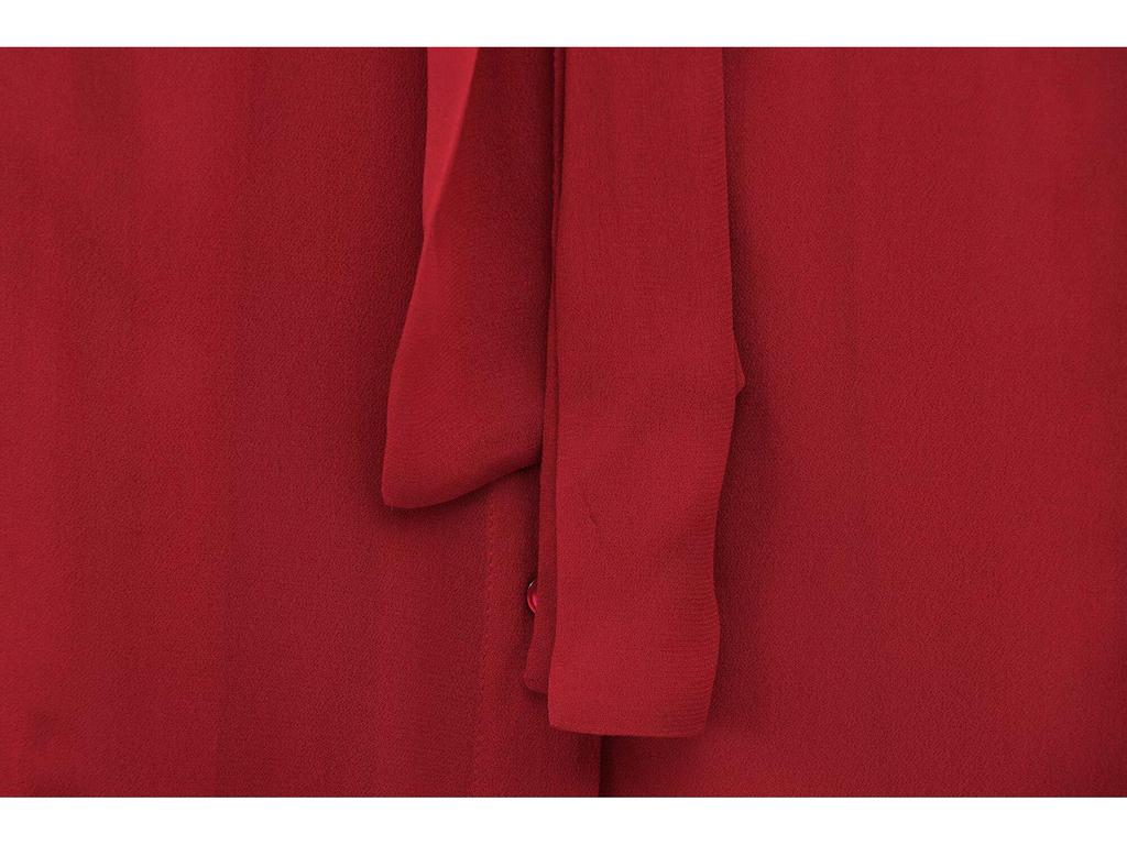 European & American Style Women's Red Bow Long Sleeve Stand Collar Shirt