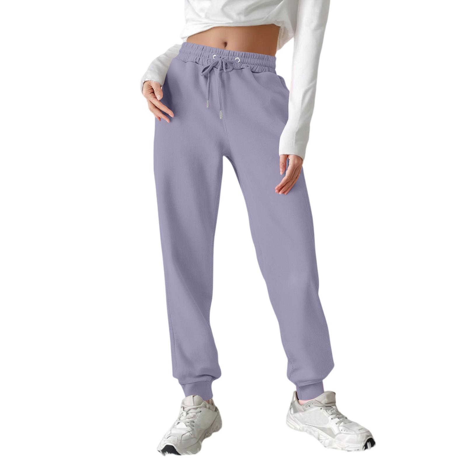 

Женские модные спортивные однотонные повседневные спортивные штаны с карманами и шнурком XL светло-фиолетовый