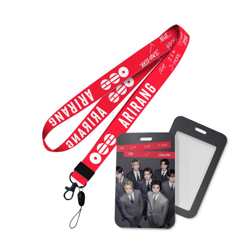 Kpop Idol BTS World Tour ARIRANG Lanyard and Card Holder Set, Printed Neck Strap with ID Badge Sleeve Photocard Protector for ARMY