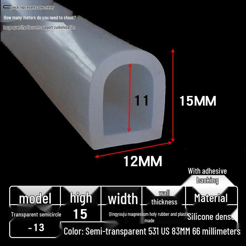 D-shaped High-Temperature Silicone Seal, Semi-Circular Hollow Strip, Self-Adhesive Solid, Odorless Transparent.
