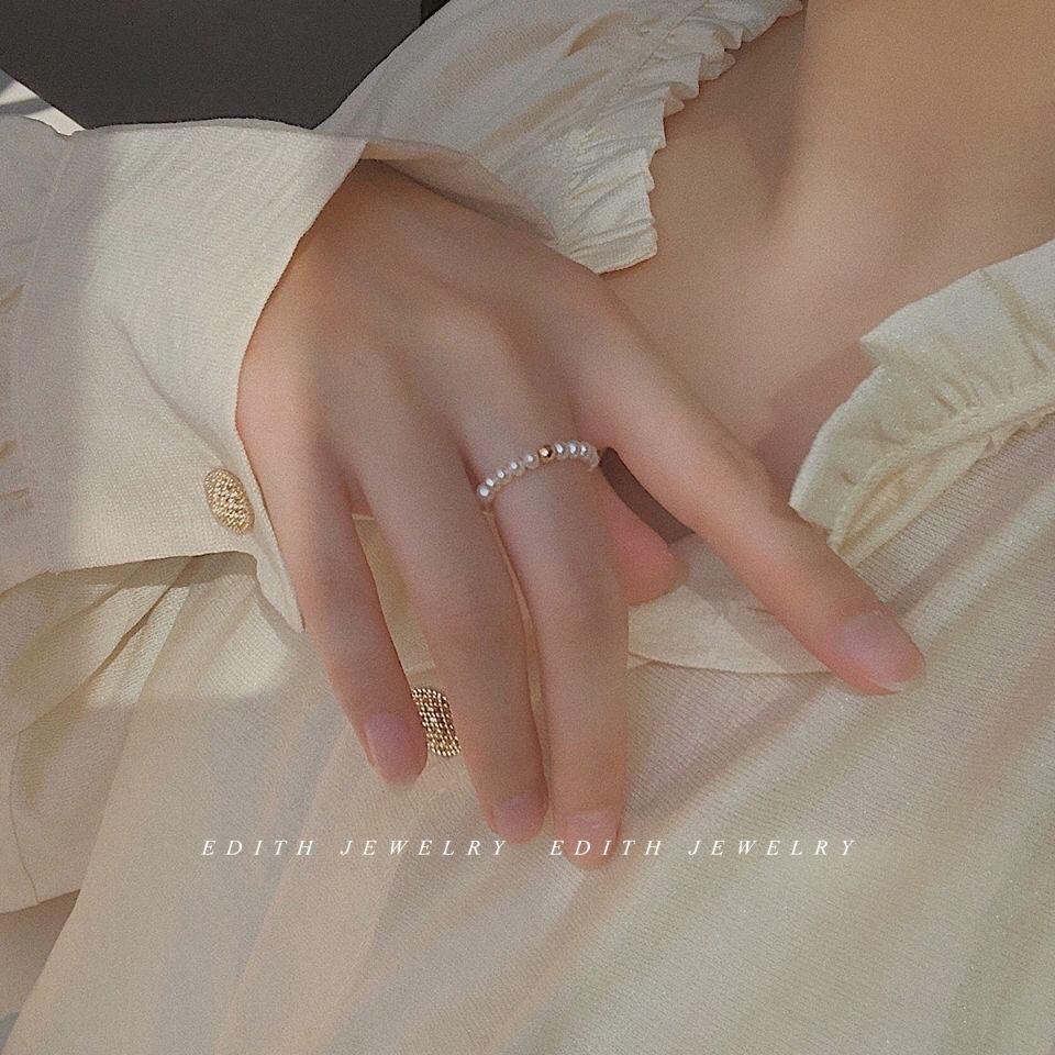 Pearl ring Korean version of simple and versatile student tail ring stacked with personalized index finger ring exquisite jewelry 
