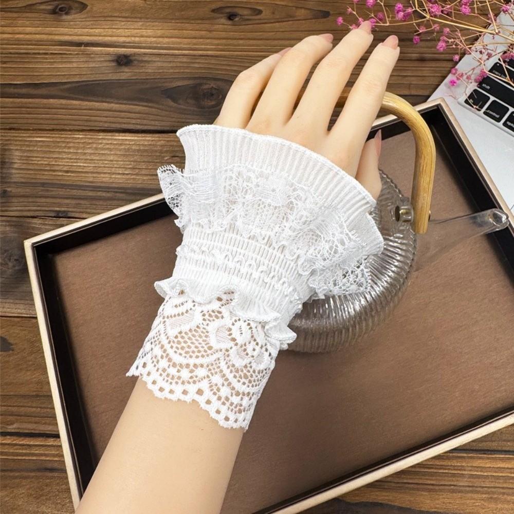1Pair Elastic Detachable Sleeves Cuffs Sun Protection Dresses Sweater Decor Lace Cuffs Costume Accessory Sweet
