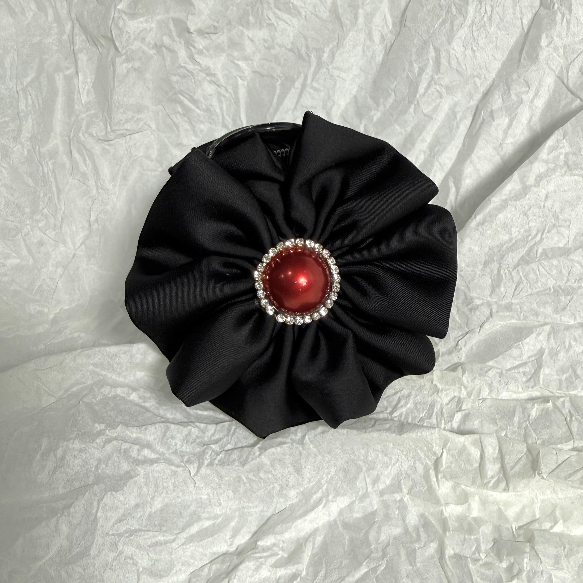 Satin Sunflower Claw Clip: 8cm Half-Up Hair Accessory with Pearl & Rhinestone