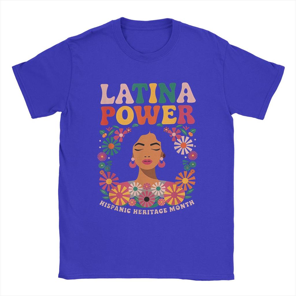 Men T-Shirts Latina Power Women Flowers Unique Cotton Tee Shirt Short Sleeve Hispanic Heritage Month T Shirts merchandise Gift