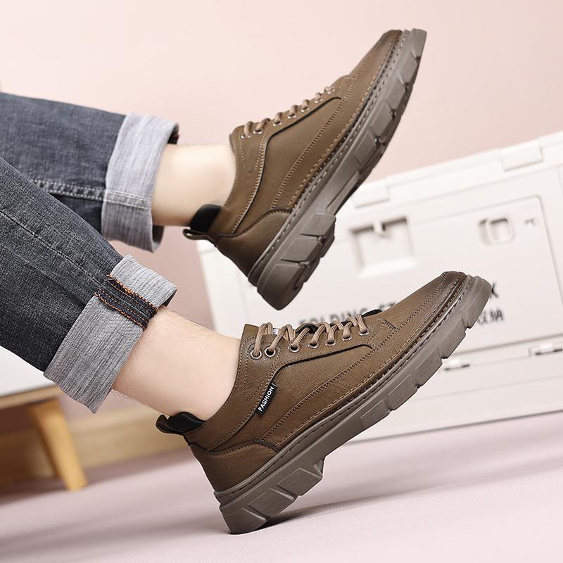Lace-Up Men Casual Shoes Leather Mens Platform Walking Shoes Classic Men Shoes for Wedding High Quality Men Comfortable Flats