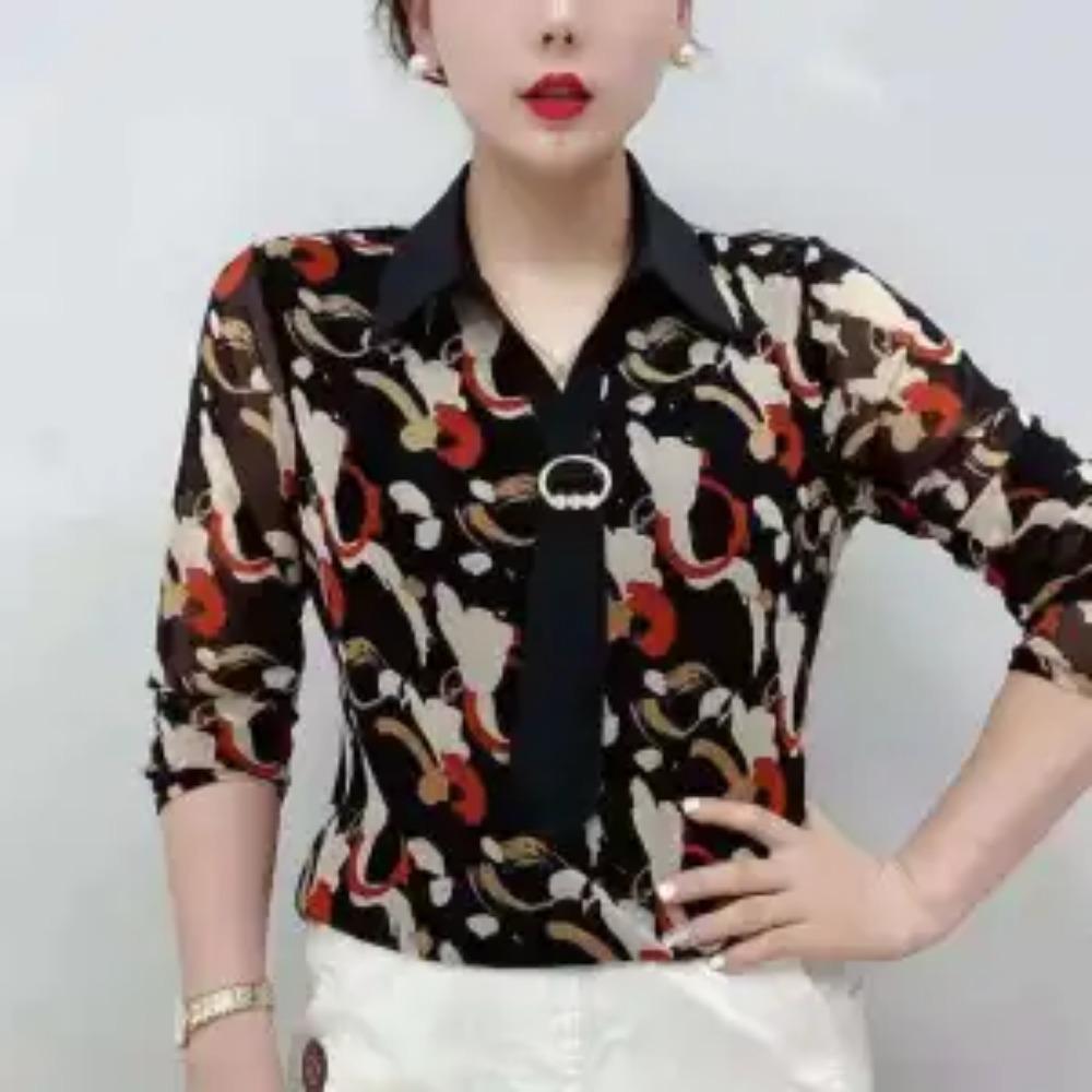 

Модные пуловеры с принтом букв, повседневные, с сетчатыми вставками, весенне-осенние, с длинным рукавом, женская одежда, элегантная футболка с V-образным вырезом и пуговицами 5XL чёрный