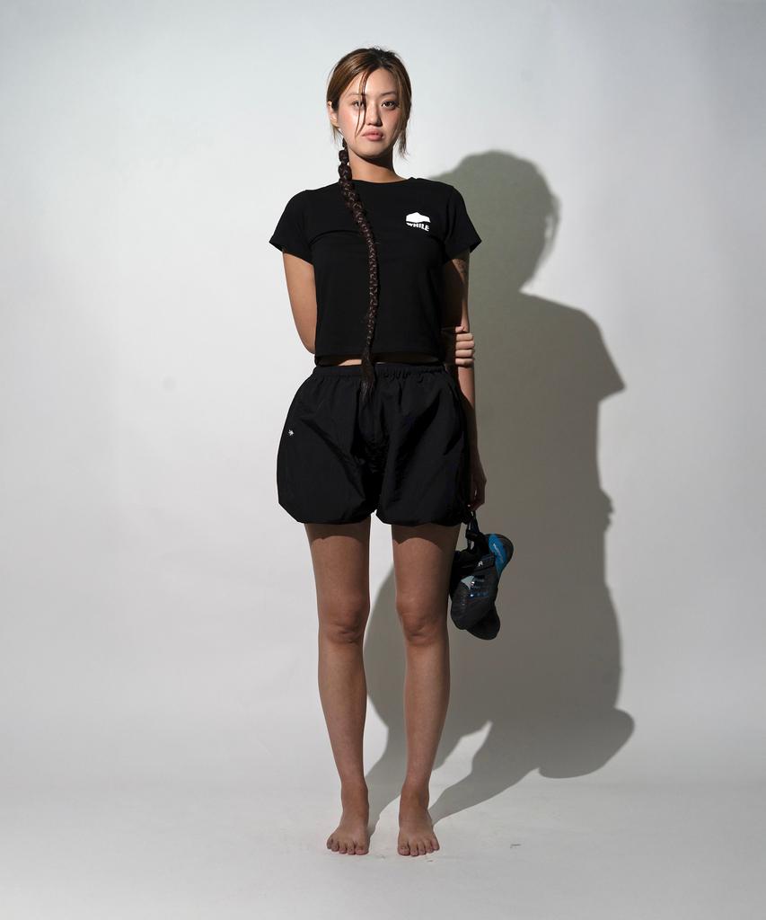 WHILE Half Balloon Climbing Pants Summer Hiking Shorts With Drawstring (Coal Black)