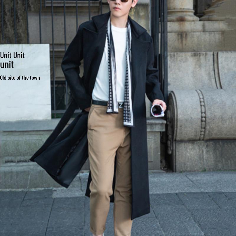 Men's Plus Size Cashmere Business Casual Double-Faced Long Wool Trench Coat