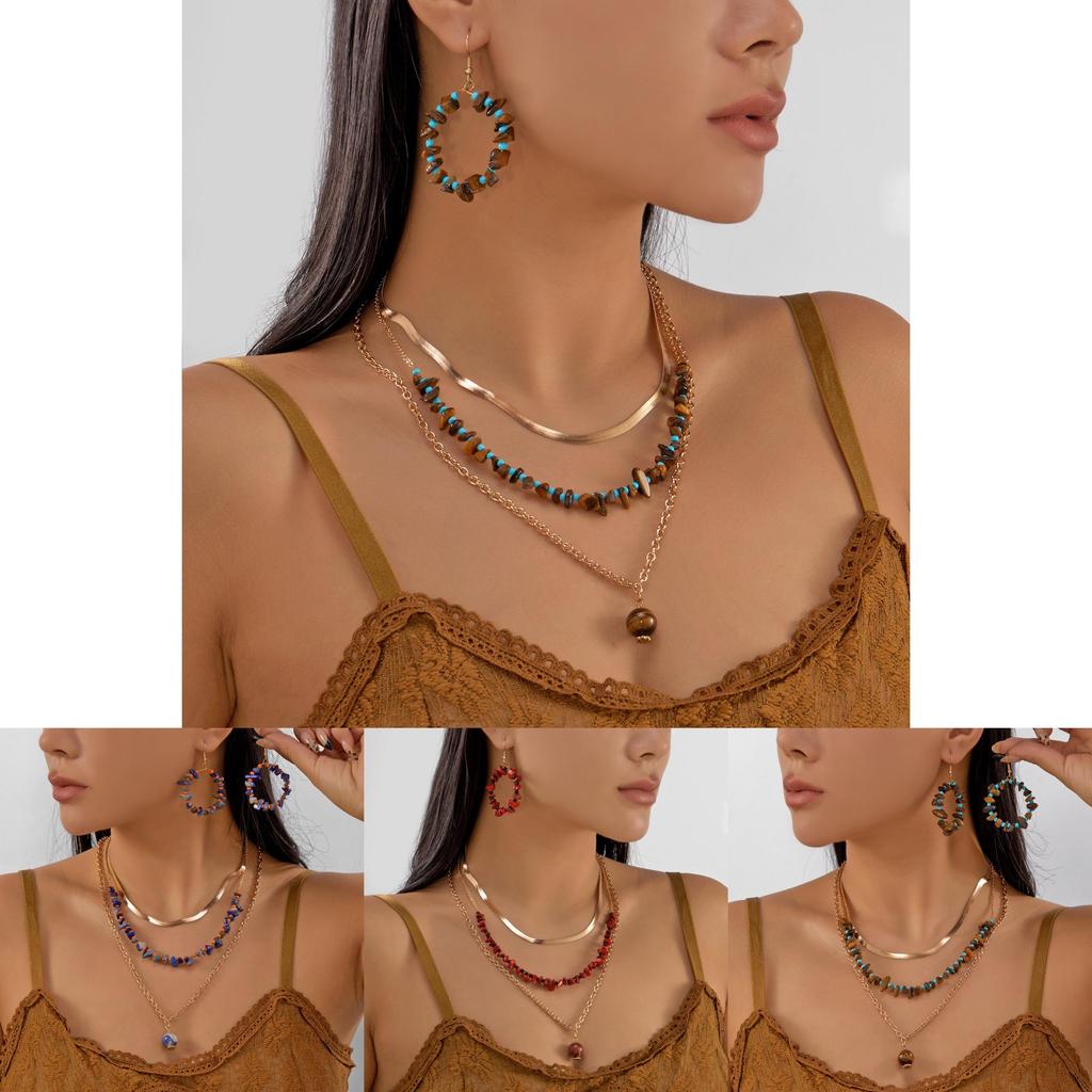 Artistic Womens Necklace And Earrings Set Featuring Alloy Metal Crushed Stone
