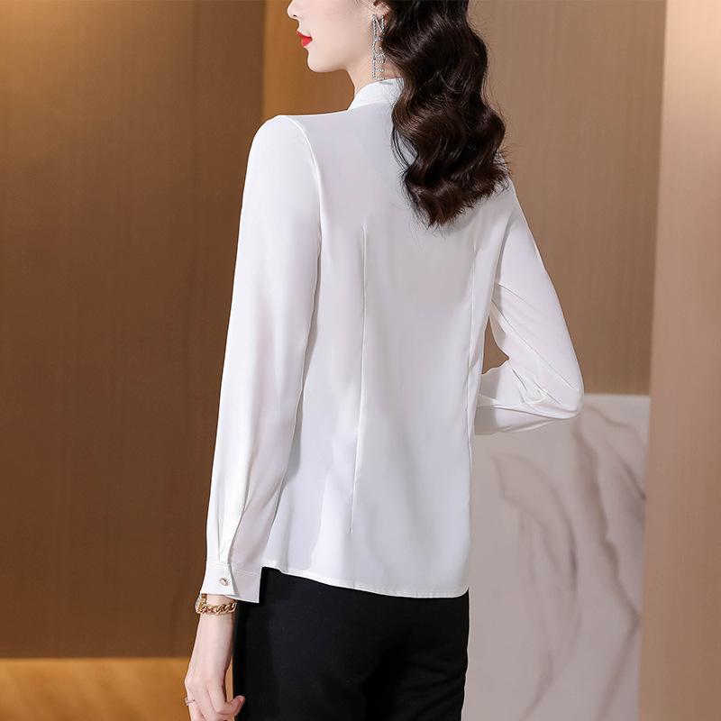 Frühlings- und Herbstsaison Neues Pendler-Stehkragen, plissiert einreihig, vielseitiges langärmeliges Hemd Basisschicht für Damen