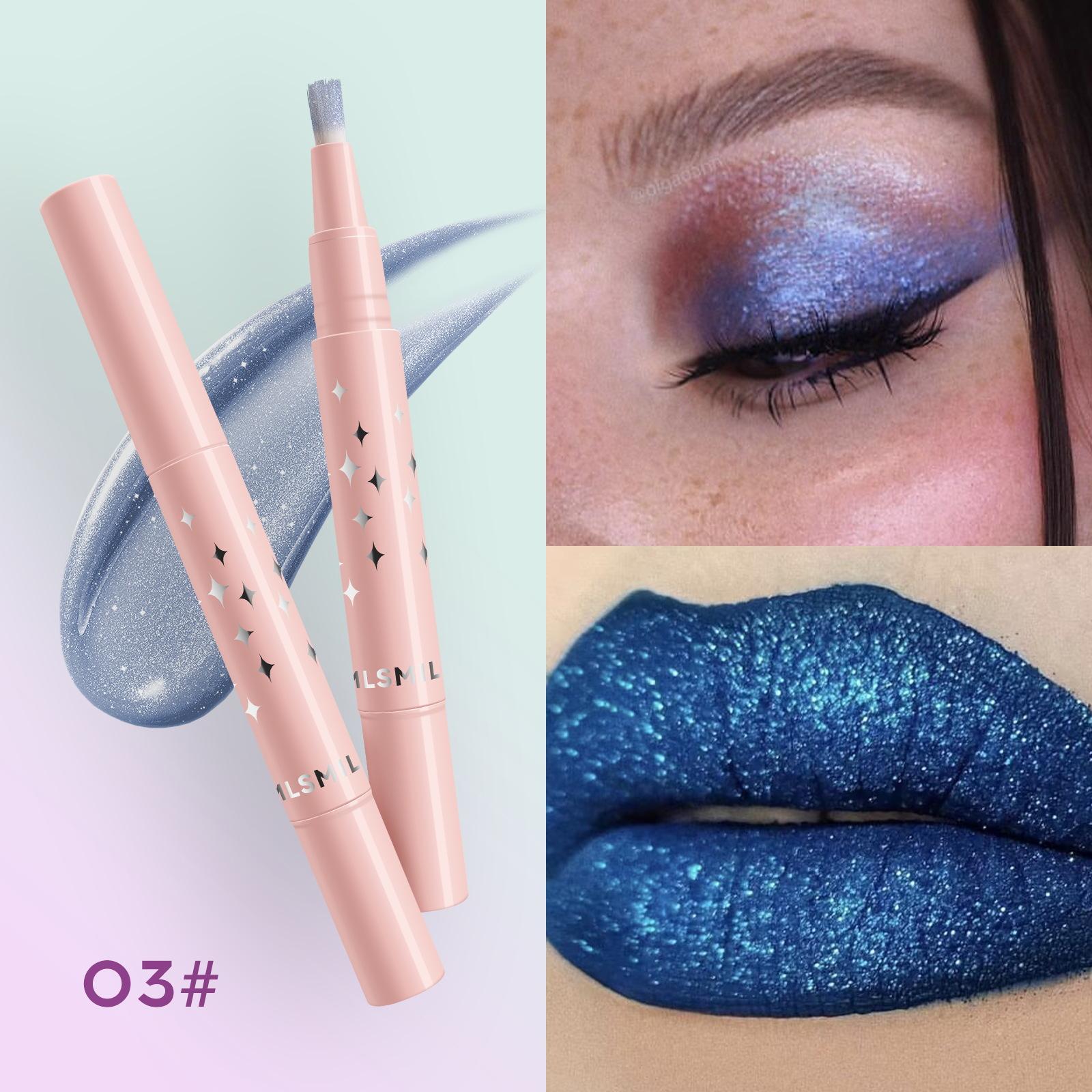 8 цветов Жемчужные жидкие тени для век Мягкая кисть с бриллиантами Тени для век Вращающийся блеск для губ Глазурь для губ Губы, щеки и глаза Многофункциональные тени для век 3#