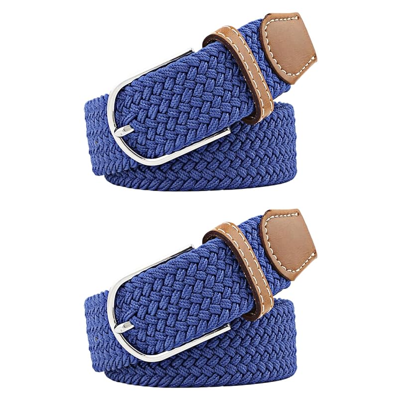 

[RAKUKOU] belt men s mesh belt Set of 2 Free size adjustment braid ladies elastic belt extend casual business gentleman (blue, 105CM)