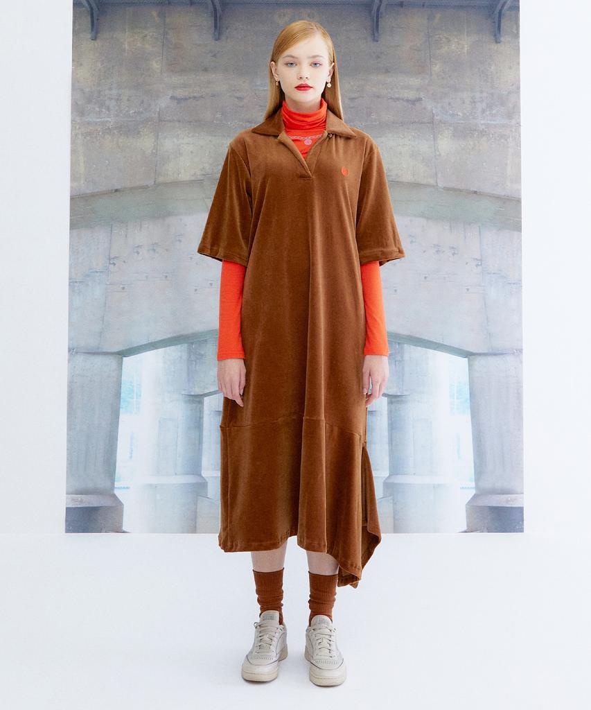 The Studio K Asymmetrical Velour Dress_Brown