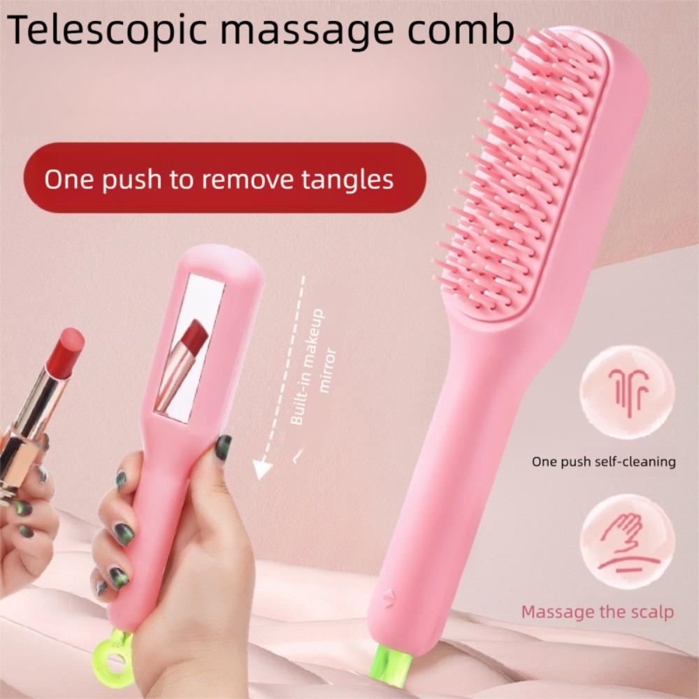 with Mirror Magic Retractable Comb Anti-static Massage Hair Brush Gift Self Cleaning Hair Comb