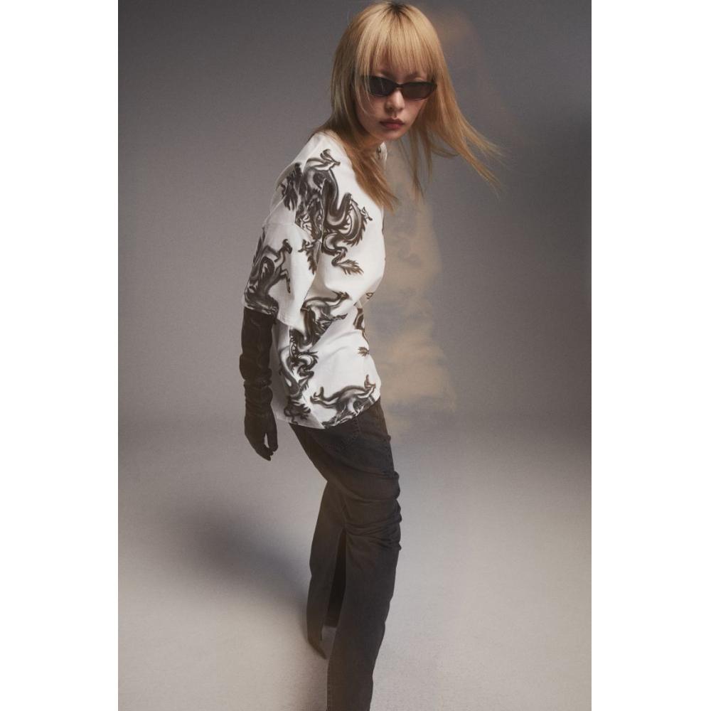 

HM Oversized-футболка с принтом, белая для