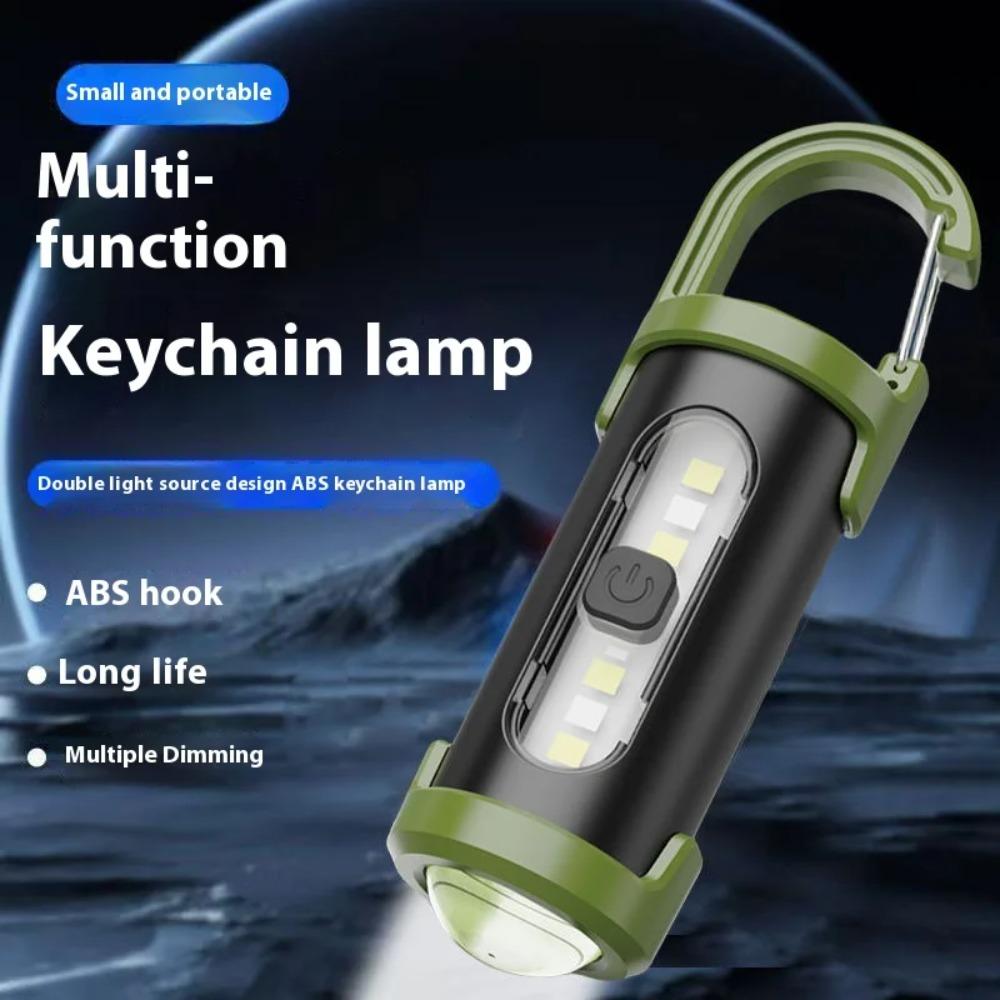 Mini Keychain Flashlight Rechargeable Red/Blue Warning Light Waterproof Outdoor Portable Backpack Emergency Lamp With Hook