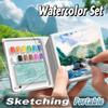 Portable Watercolor Sketchbook 50 Sheets With 8/12 Grid Paint Tray, Pocket Artist Watercolor Travel Painting Set Art Supplies