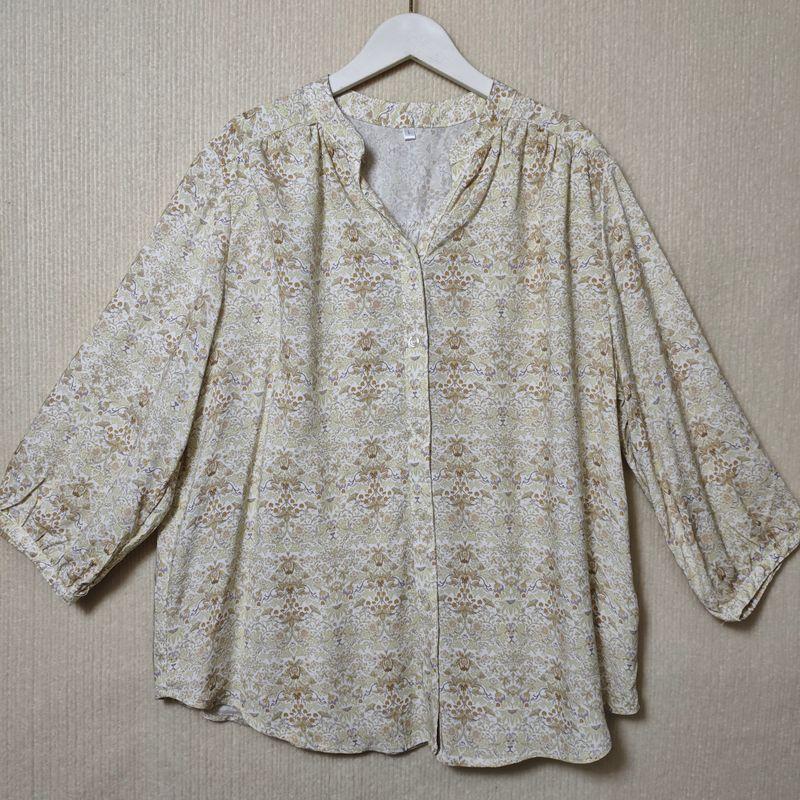 Export Tail Goods Print Rayon Three-Quarter Sleeve V Neck Open Shirt Female Loose Casual Polka Dot Shirt Mother Wear Autumn