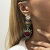Salircon Vintage Enameled Flower Earrings Colour Resin Drop Earrings for Women Baroque Charm Long Earring Party Jewelry Gifts