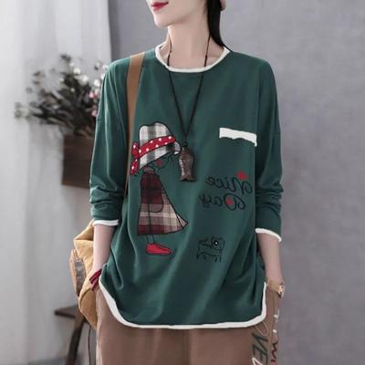 Primavera e Autunno Versione Coreana della T-shirt da Donna a Maniche Lunghe Larga Maglia Base Top da Donna T-shirt da Donna Girocollo