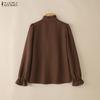 ZANZEA Women Casual Stand Collar Loose Long Sleeve Blouse