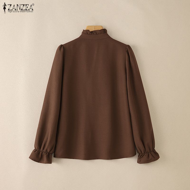 ZANZEA Women Casual Stand Collar Loose Long Sleeve Blouse