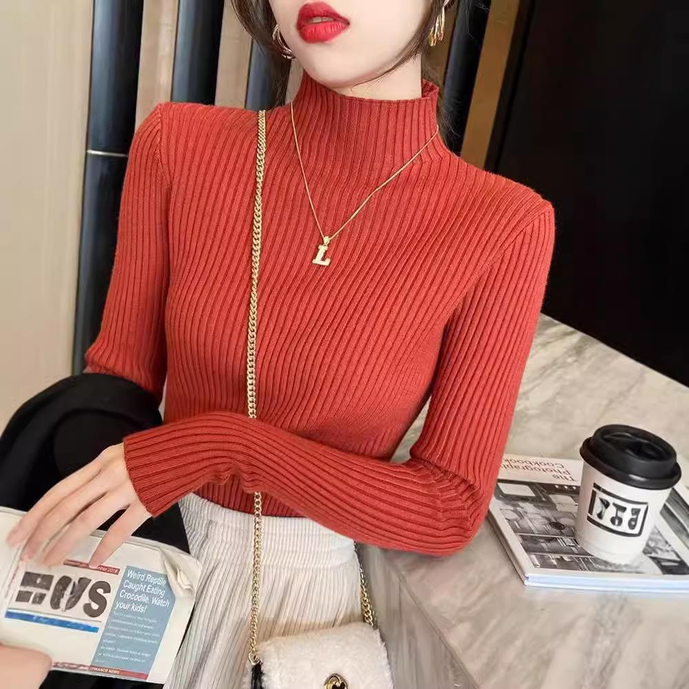 

Женский осенне-зимний высококачественный серый свитер с воротником-стойкой - трикотажный топ для ношения под одеждой с полувысоким воротником One Size оранжевый