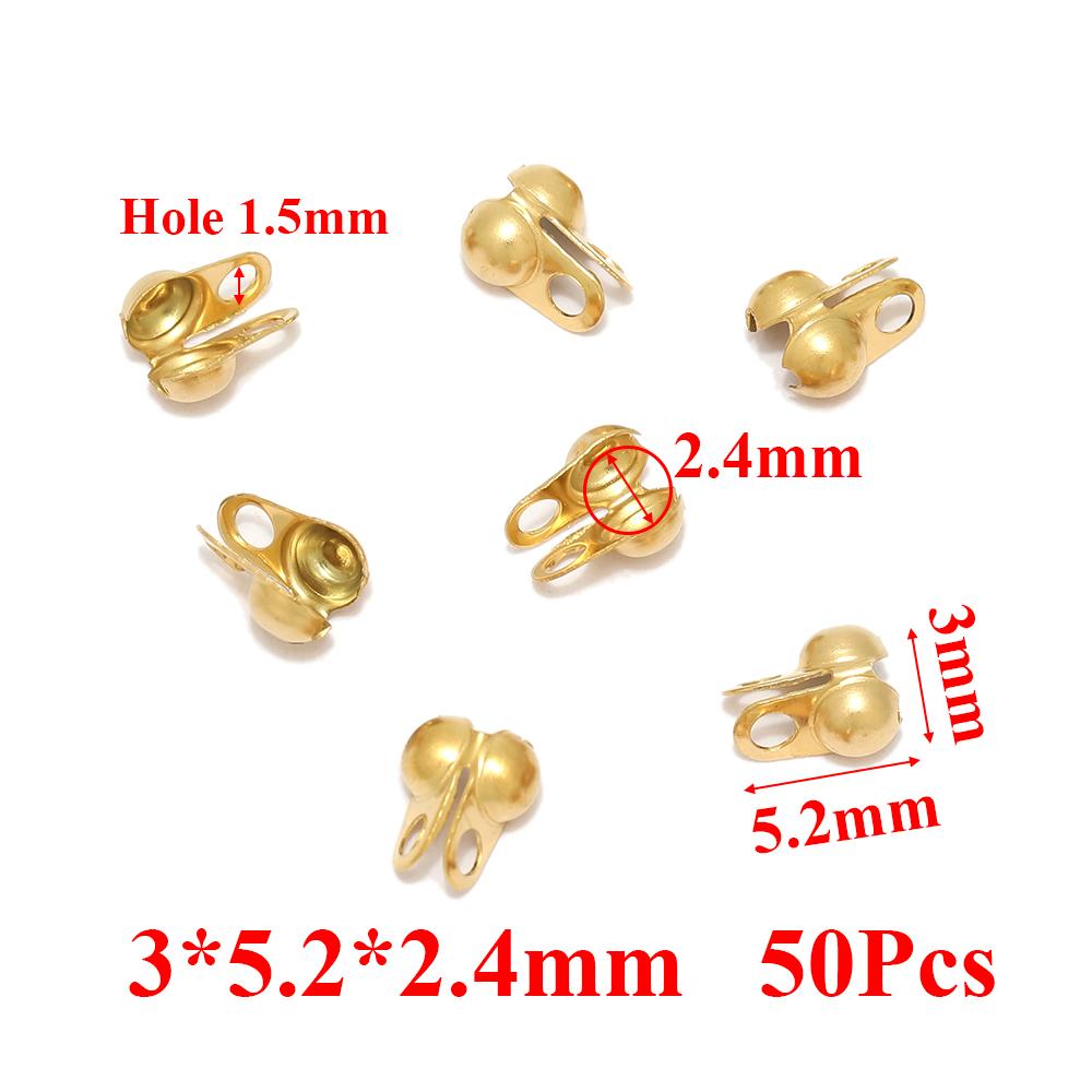 50-100pcs Gold Fitting Stainless Steel Ball Chain Calotte Crimps Beads Connectors End Clasps for DIY Bracelet Necklace Making